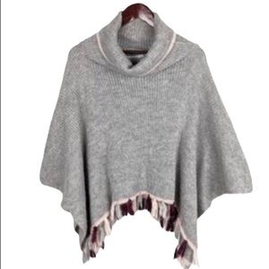 Libby Edelman Gray Tassel Sweater Poncho Wrap OS